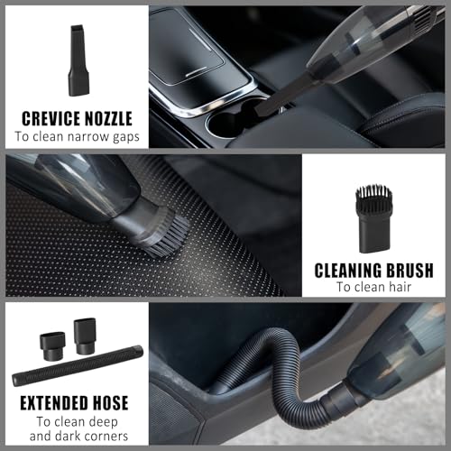 AUTODECO Car Cleaning Kit, Car Vacuum Interior Detailing Cleaner Kit with High Power Handheld Vacuum, Brush Set, Windshield Tool, Duster, Towels, Complete Car Care Tools for Women (Black) - Image 3