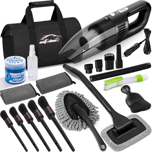 AUTODECO Car Cleaning Kit, Car Vacuum Interior Detailing Cleaner Kit with High Power Handheld Vacuum, Brush Set, Windshield Tool, Duster, Towels, Complete Car Care Tools for Women (Black) - Image 1