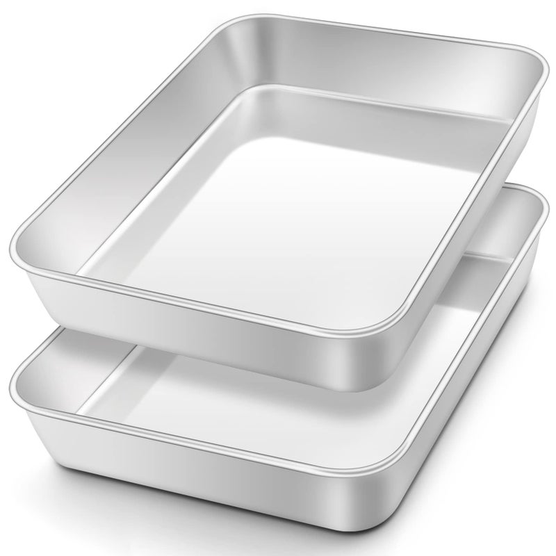 Onader Small Oven Tray Set of 2 Deep Cake Tin Rectangle Baking Tray Stainless Steel Bake Sheet Pans Ideal for Lasagne Cookie Pizza Flat Surface  Brushed Finished Dishwasher Safe 26x20x5cm