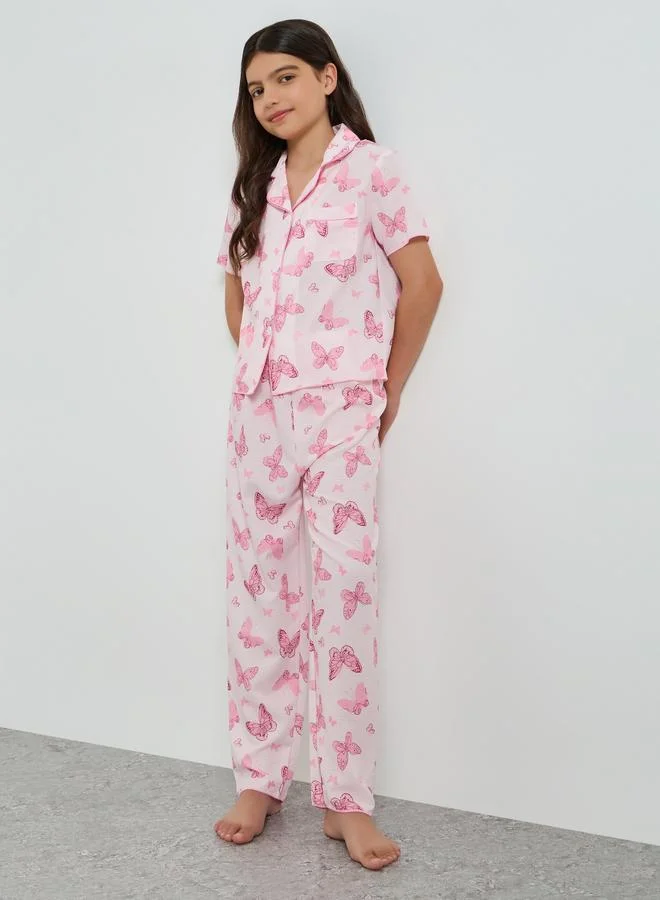 Take Two Teen Girls Butterfly Print Shirt and Pyjama Set