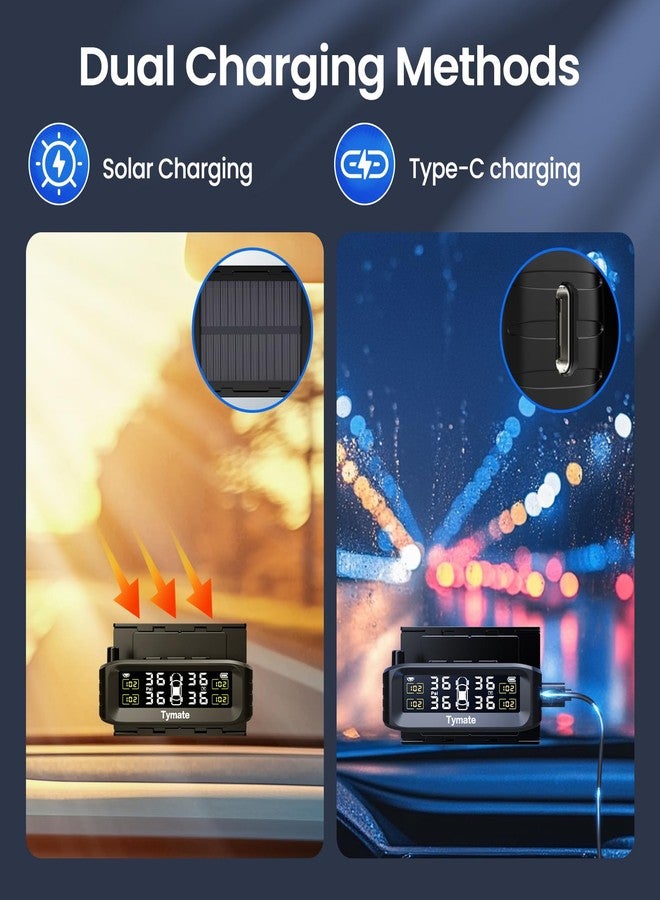 Tymate TM8 Tire Pressure Monitoring System, Wireless Solar TPMS with 4 External Sensors & 6 Alarm Modes, Colorful Display, Easy to Intall on Windshield, Ideal for RV Sedan SUV MPV Truck (0-87 PSI) - Image 3