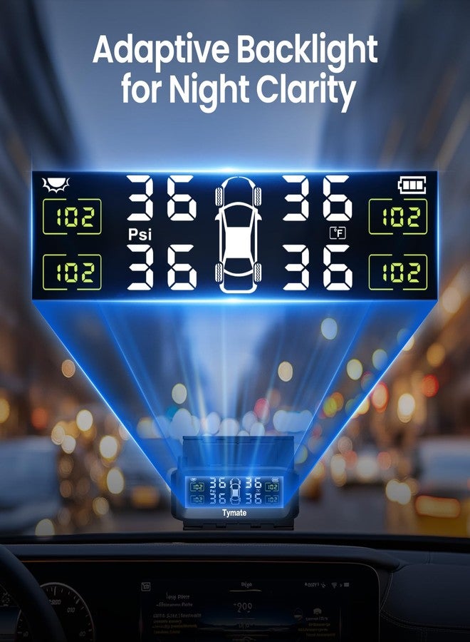 Tymate TM8 Tire Pressure Monitoring System, Wireless Solar TPMS with 4 External Sensors & 6 Alarm Modes, Colorful Display, Easy to Intall on Windshield, Ideal for RV Sedan SUV MPV Truck (0-87 PSI) - Image 4