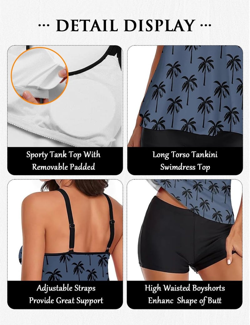 Urchics Stylish Swim Suits for Women Slimming Tankini Set Adjustable Straps 2 Piece Swimwear Tropical Hawaii Beach Pool Party Photoshoot Flattering Hides Belly Perfect for Vacation Navy Black Tree L - Image 4