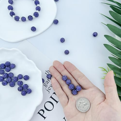 Jukercici 10mm Clay Rhinestone Beads for Bracelets, 100 Pcs Sparkle Crystal Beads for Jewelry Making, Glitter Round Shamballa Disco Ball Design for DIY Crafts Necklace Earrings Decoration (Purple) - Image 4