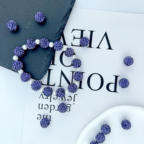 Jukercici 10mm Clay Rhinestone Beads for Bracelets, 100 Pcs Sparkle Crystal Beads for Jewelry Making, Glitter Round Shamballa Disco Ball Design for DIY Crafts Necklace Earrings Decoration (Purple) - Image 5
