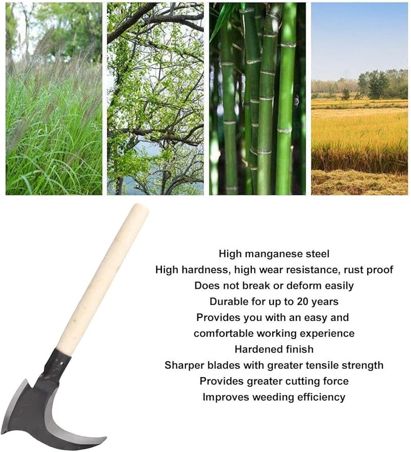 High Manganese Steel Double Scythe with Wooden Stick for Gardening Weeding Trimming and Pruning - Image 4