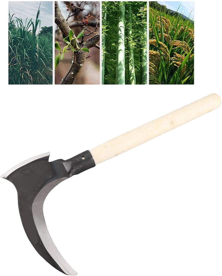 High Manganese Steel Double Scythe with Wooden Stick for Gardening Weeding Trimming and Pruning - Image 2