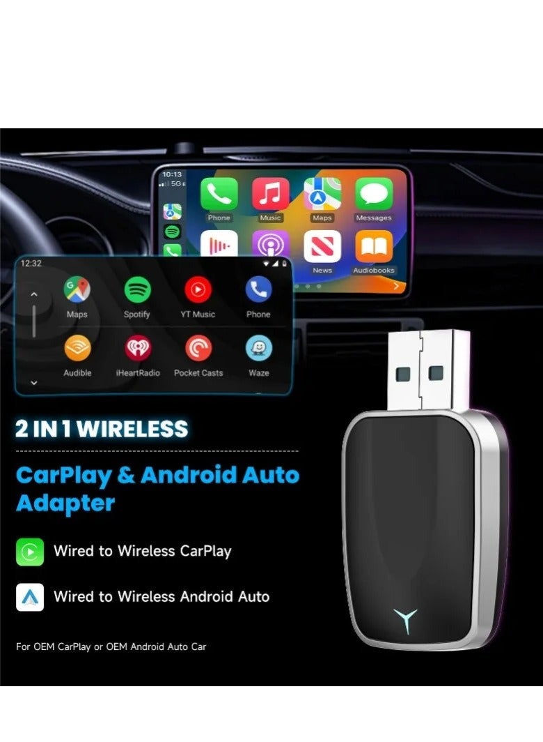 صندوق Carplay AI اللاسلكي الجديد 2 في 1 لعام 2025، التوصيل والتشغيل التلقائي، قابل للتطبيق لتحويل Carplay السلكي الأصلي للسيارة إلى لاسلكي - Image 3