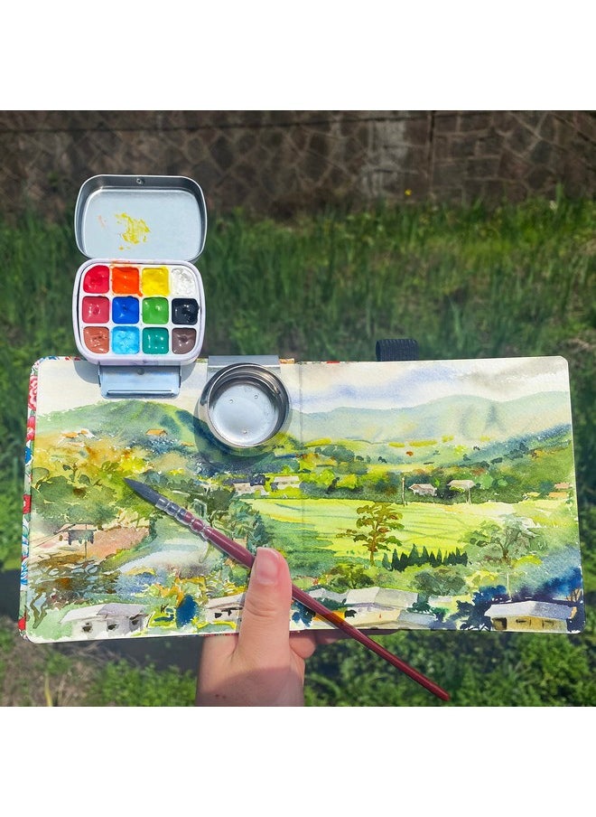 Qianshan Portable Mini Tin Box 12Well Empty Watercolor Palette Small Paint Storage Travel Artist Outdoor Sketch Watercolor Kits With Magnetic Clip And Oil Pot. Pink Crane  - Image 5