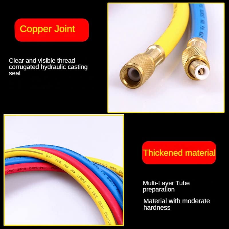 Digital Craft 3Pcs 36 Refrigerant Charging Hose 14 SAE 3000 PSI HVAC Air Conditioning Hose for R134a R404a R12 R22 Refrigerants - Image 2