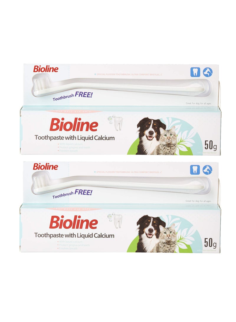 Bioline Toothpaste With Liquid Calcium  Freshens Dog And Cat Breath 2X50g - Image 1