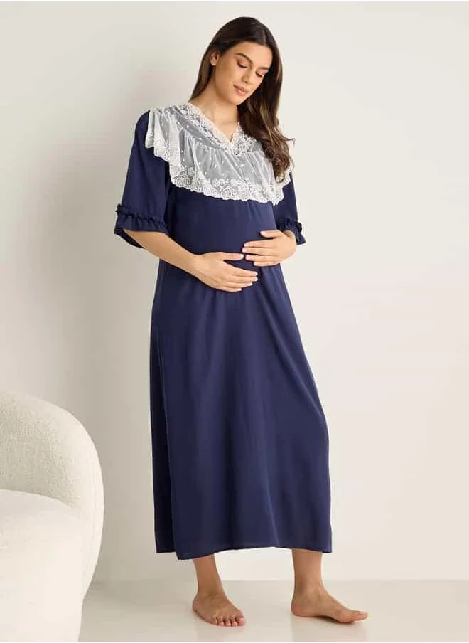 FAV Lace Detail Maternity Night Gown with 3/4 Sleeves