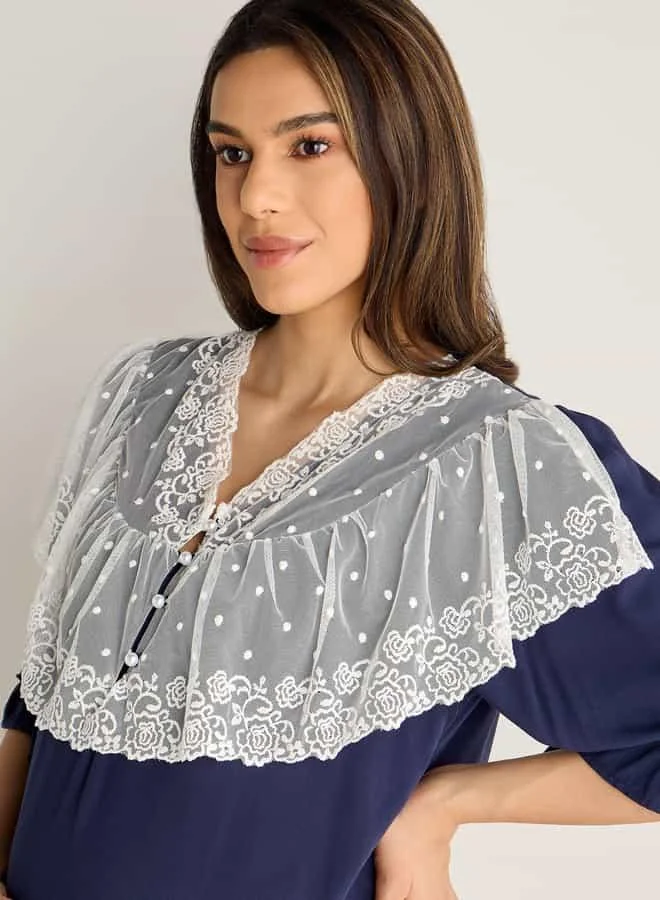 Splash FAV Lace Detail Maternity Night Gown with 3/4 Sleeves