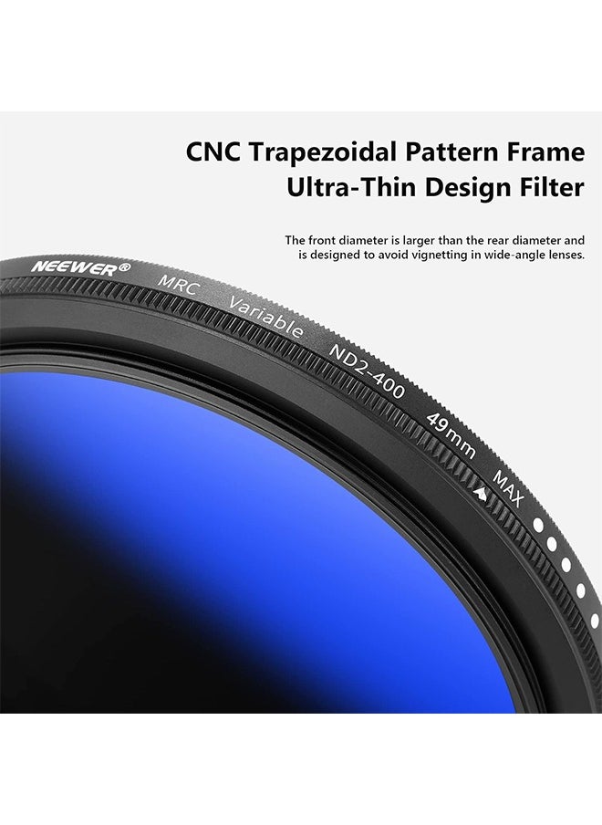 Neewer - NEEWER Variable ND Filter 49 mm ND2-ND400 (1-9 Stops), Neutral Density Filter, Multi-Layer Coating, Water and Scratch Resistant - Image 1