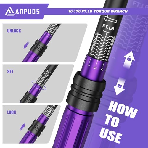 ANPUDS 1/2 Inch Drive Click Torque Wrench,10-170 Ft-Lb/13.6-230.5 Nm,Dual direction Adjustable Torque Wrench with Dual Range Scales, 72 Tooth, ±3% High Precision for Moto,Car Maintenance - Image 4