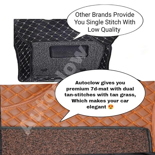 AutoClow Premium 7D Car Mat for Honda Amaze (Model:2018-2024) || Luxury Leather Dual-Stitch Full Set 7D Car Floor Mat || 100% Waterproof || Color : Full Tan Stitch-TAN Grass (Design-1) - Image 4