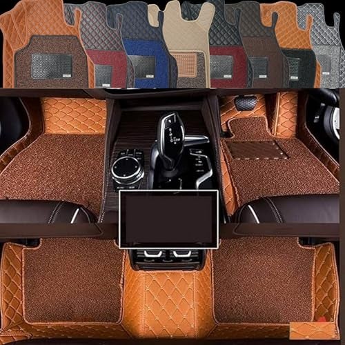 AutoClow Premium 7D Car Mat for Honda Amaze (Model:2018-2024) || Luxury Leather Dual-Stitch Full Set 7D Car Floor Mat || 100% Waterproof || Color : Full Tan Stitch-TAN Grass (Design-1) - Image 1