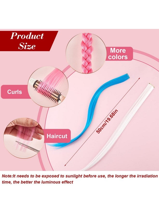 Juinte 20 Pcs Glow in the Dark Hair Extensions Clip Luminous Colored Hairpieces Party Rainbow Hair Clips Synthetic Neon Fake Hair Clips Hair Accessories for DIY Women Kids Girls, 10 Color (Straight Hair) - Image 2