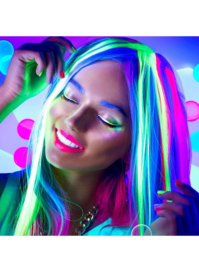 Juinte 20 Pcs Glow in the Dark Hair Extensions Clip Luminous Colored Hairpieces Party Rainbow Hair Clips Synthetic Neon Fake Hair Clips Hair Accessories for DIY Women Kids Girls, 10 Color (Straight Hair) - Image 5