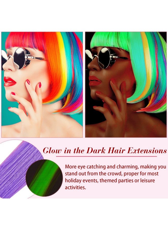 Juinte 20 Pcs Glow in the Dark Hair Extensions Clip Luminous Colored Hairpieces Party Rainbow Hair Clips Synthetic Neon Fake Hair Clips Hair Accessories for DIY Women Kids Girls, 10 Color (Straight Hair) - Image 4