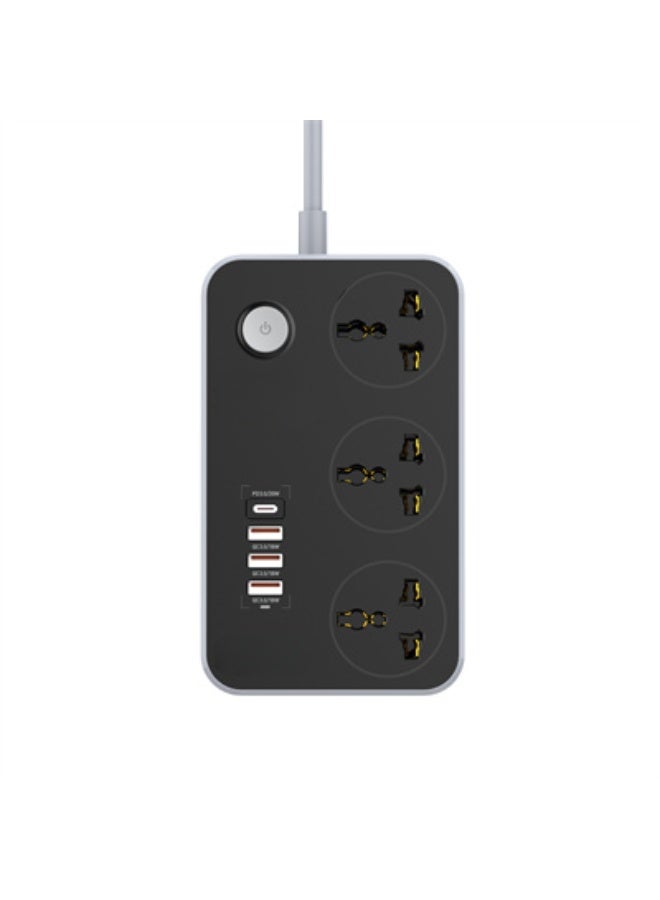 REBENUO Universal Power Strip with 3 AC Outlets and 4 USB Ports – 38W Fast Charging, USB-C PD & QC3.0, 2 Meter Extension Cord, 2500W Multi Plug Socket for Home, Office, Travel – Surge Protection, Fireproof Design - Image 1