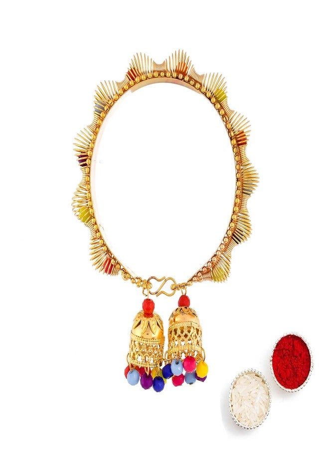 Ar Eyewar Golden Chuda Lumba Bracelet Rakhi Set for Women, Bhabhi SA Rakhi Set, With Kumkum, Chawal and Rakhi Greeting Card