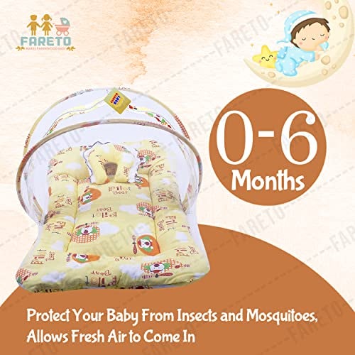 Fareto Cotton Baby Mattress With Mosquito Net Foldable(0-6 Months) (Yellow) - Image 4
