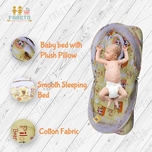 Fareto Cotton Baby Mattress With Mosquito Net Foldable(0-6 Months) (Yellow) - Image 3