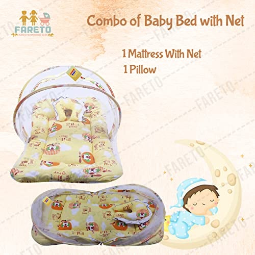 Fareto Cotton Baby Mattress With Mosquito Net Foldable(0-6 Months) (Yellow) - Image 2