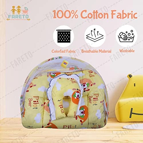 Fareto Cotton Baby Mattress With Mosquito Net Foldable(0-6 Months) (Yellow) - Image 5
