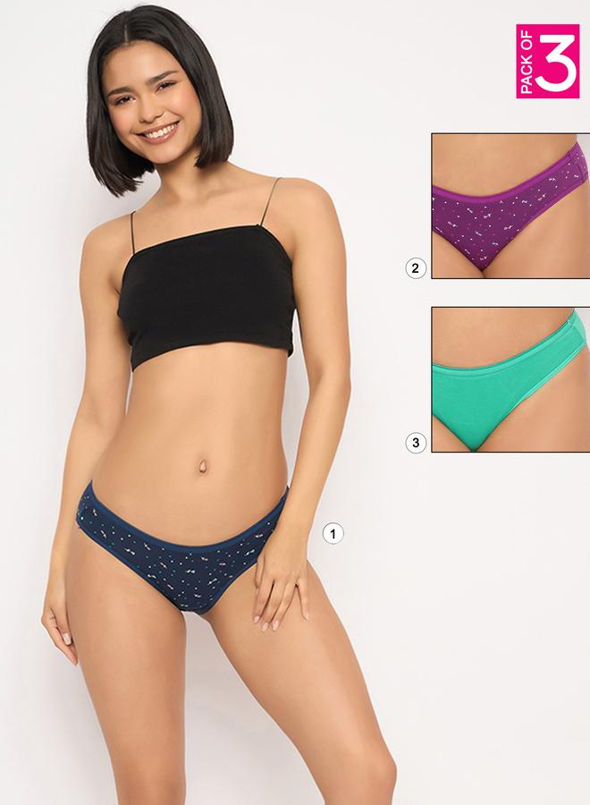 Clovia Pack of 3 - Printed Low Rise Bikini Briefs - Image 1