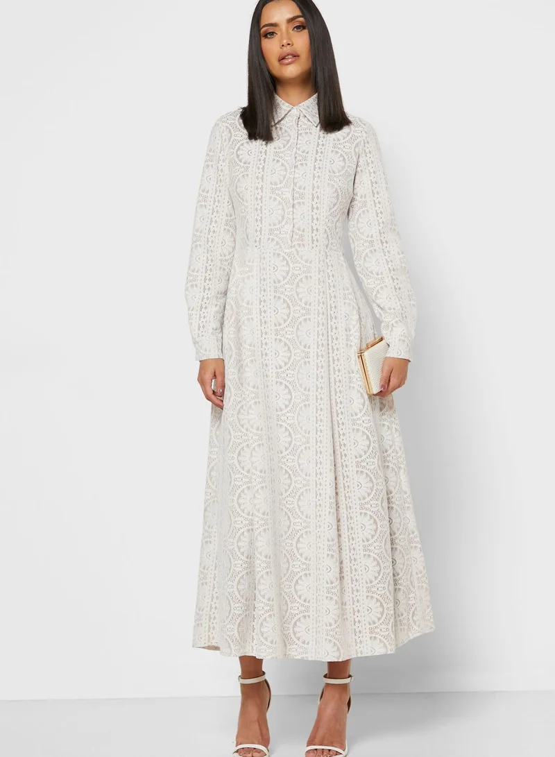 Khizana Lace Shirt Midi Dress