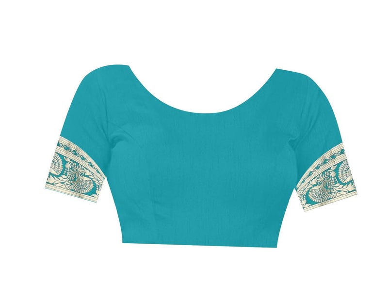 C J Enterprise نسائي نقي Kanjivaram ناعم من الحرير ساري Banarasi Design Wear Pattu Sarees أحدث حفلة قطن ساري مع قطعة بلوزة لحفل الزفاف سادي سيدات جدد 2024 (Pari164 paithani) (راما) - Image 4