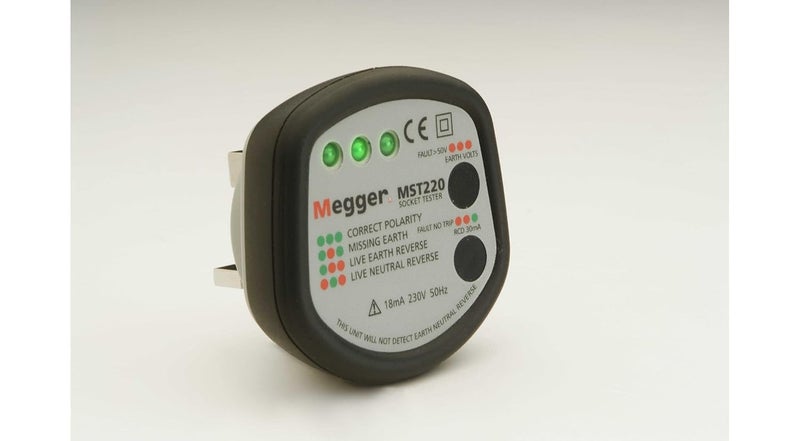 Megger MST220 Socket Tester, 230V 50Hz, LED Display, Polarity and Earth Fault Detection