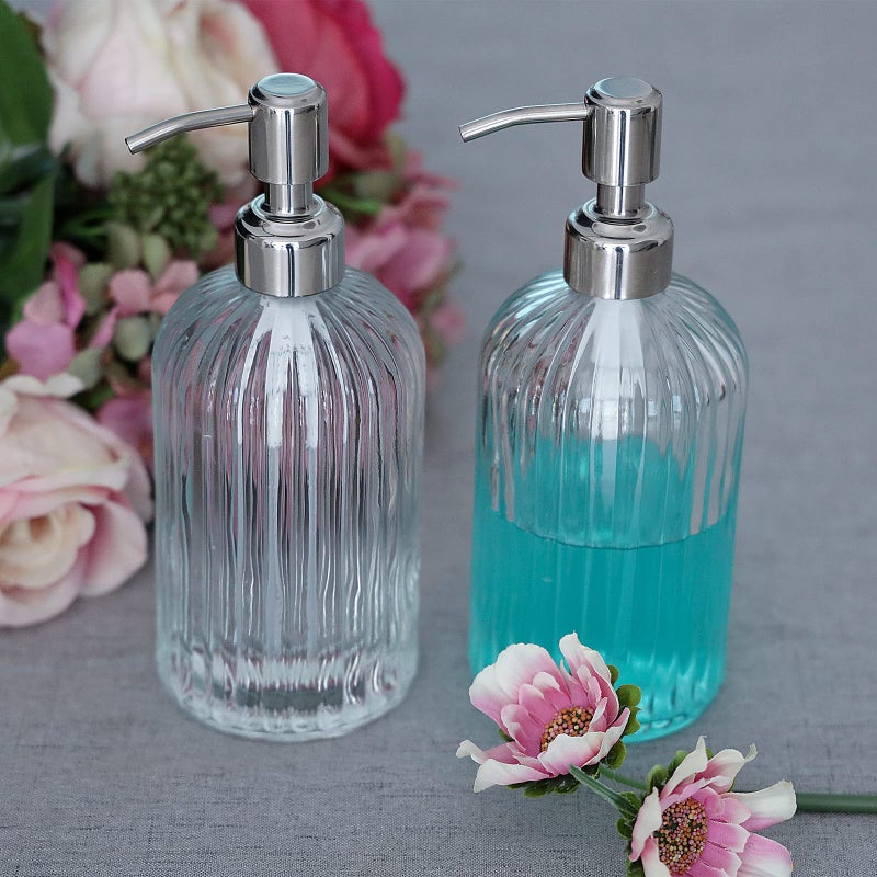 Owandan Clear Glass Soap Dispenser 18 Oz  2 Pack Hand Dish Soap Dispensers Bathroom With Stainless Steel Pump  Refillable Kitchen Liquid Decorative Bottles For Hand Sanitizer  Lotion - Image 2