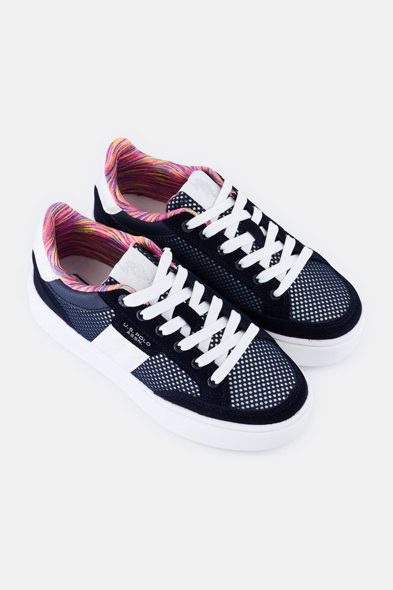 U.S. Polo Assn. Women Brand Logo Lace Up Casual Shoes, Navy Blue - Image 2