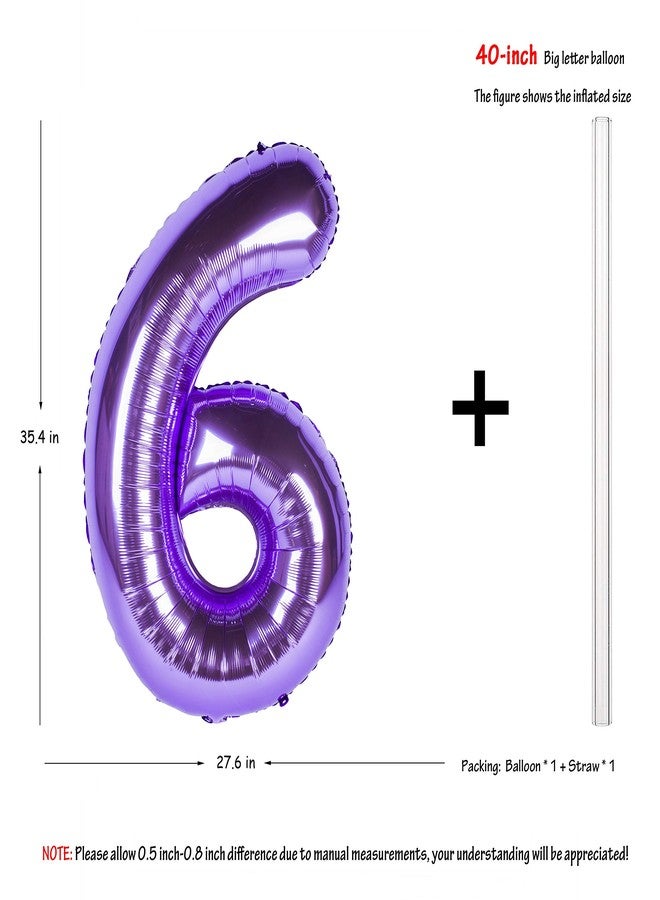 CHANGZHONG 40 Inch Purple number Helium Foil Birthday Party Digit Balloons (Purple 6) - Image 4