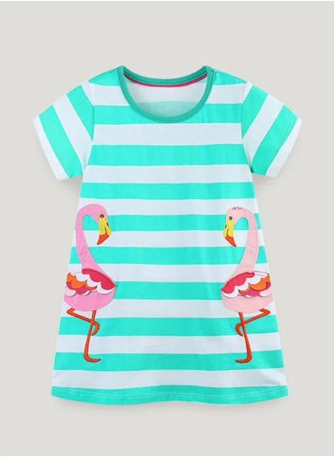 YUNIQEE Turquoise Blue A-Line Crew Neck Printed Dress