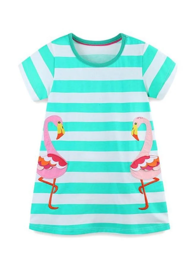 YUNIQEE Turquoise Blue A-Line Crew Neck Printed Dress