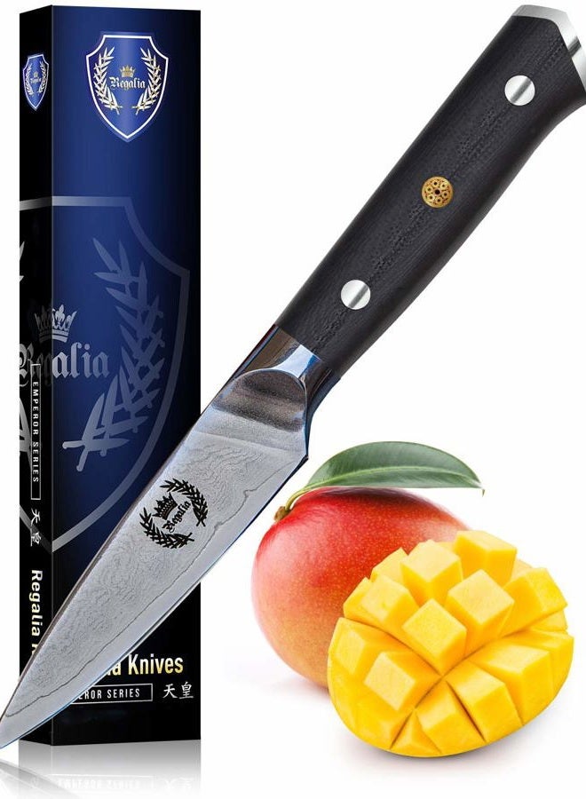 REGALIA Paring (Petty) Knife 3.5 inch: Japanese AUS10 Super Steel 67 Layer High Carbon Stainless Damascus Steel Peeling Utility knives - Image 1