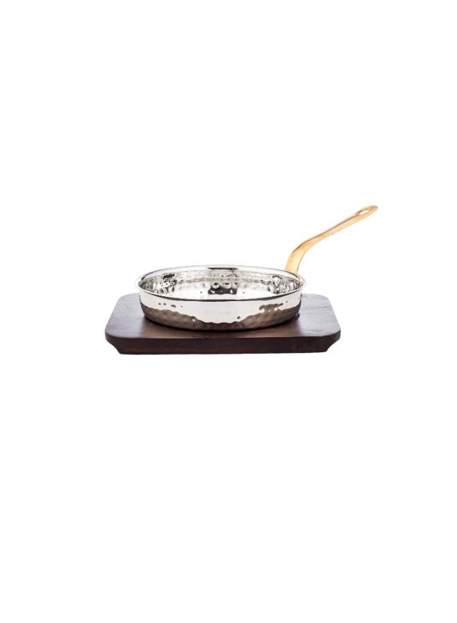 🍳 Indian-style hammered stainless steel frying pan with a premium wooden base – 15.5 cm | 600 ml capacity | Elegant design with a gold handle - Image 4