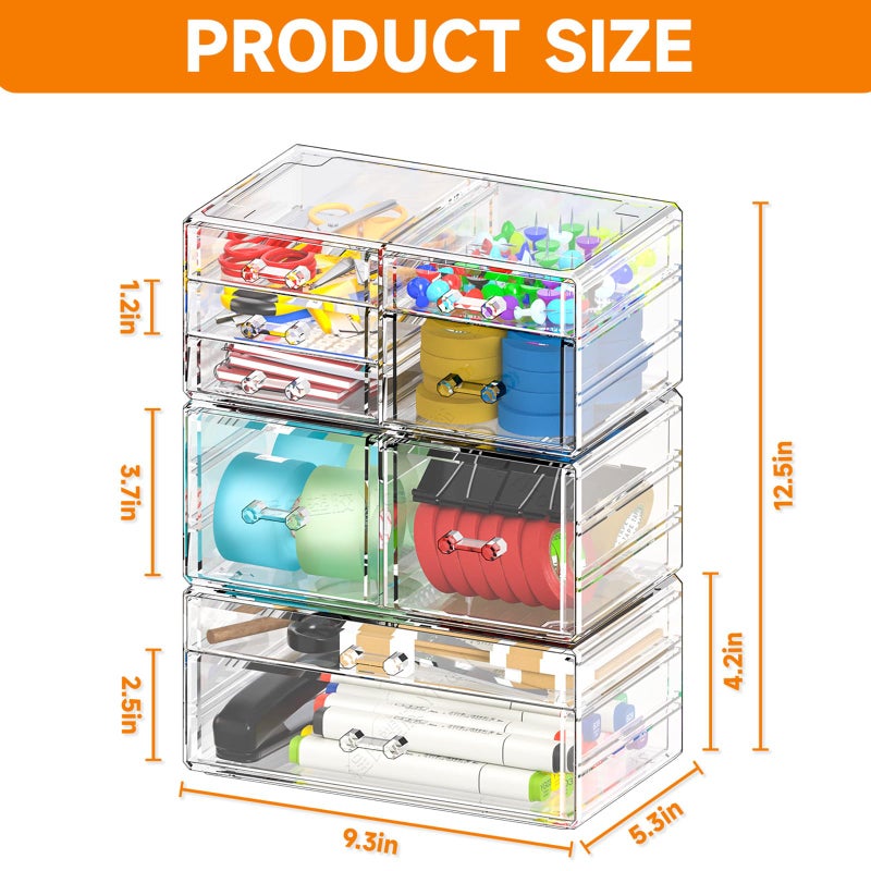 Cq acrylic Clear Stackable Storage Drawers,Plastic Makeup Organizer and Bathroom Storage Bins WIth 9 Drawers For Make up,Medicine,Craft,Pen,Beauty and Office Supply Organizer - Image 2