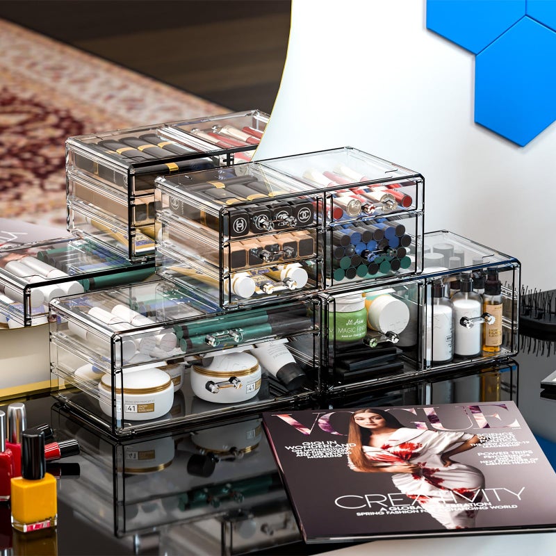 Cq acrylic Clear Stackable Storage Drawers,Plastic Makeup Organizer and Bathroom Storage Bins WIth 9 Drawers For Make up,Medicine,Craft,Pen,Beauty and Office Supply Organizer - Image 4