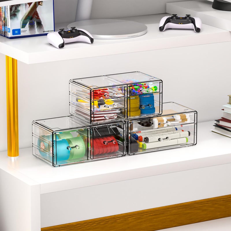 Cq acrylic Clear Stackable Storage Drawers,Plastic Makeup Organizer and Bathroom Storage Bins WIth 9 Drawers For Make up,Medicine,Craft,Pen,Beauty and Office Supply Organizer - Image 5