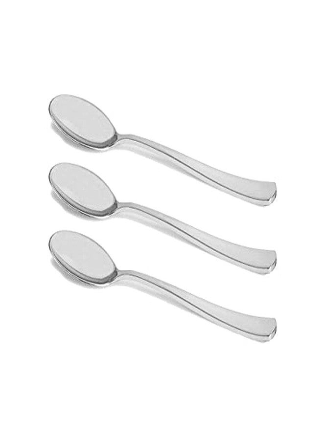 Kaya Shiny Metallic Silver Plastic Disposable Spoons (24 Count) - Elegant & Sturdy Cutlery for Upscale Events, Perfect for Weddings, Parties, Receptions - Image 2
