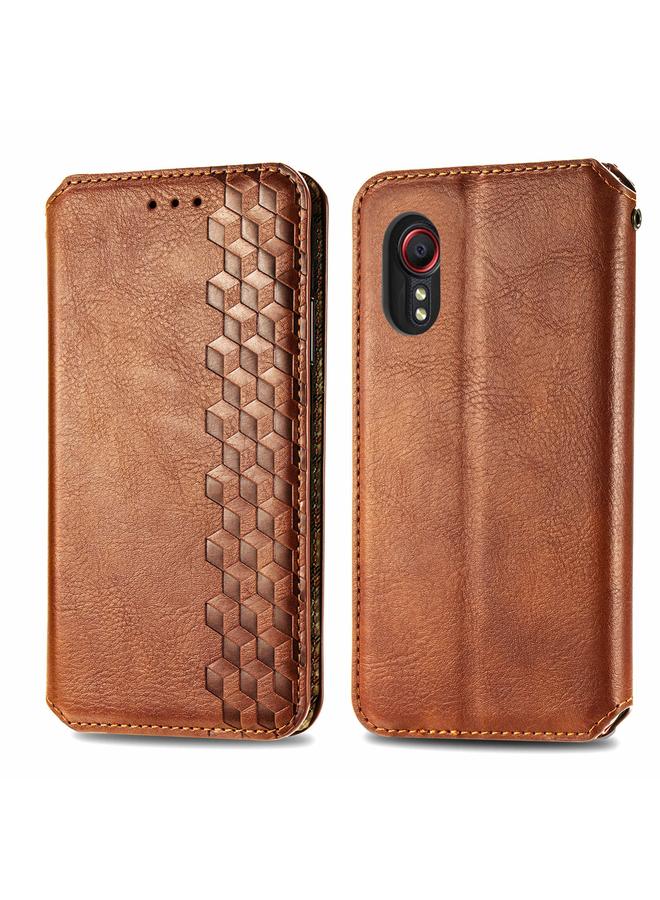 S-TOP Case For Samsung Galaxy XCover 5 Cubic Grid Pressed Magnetic Leather Phone Case - Image 1