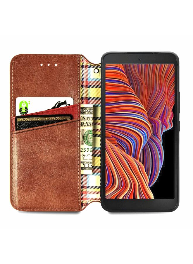 S-TOP Case For Samsung Galaxy XCover 5 Cubic Grid Pressed Magnetic Leather Phone Case - Image 4