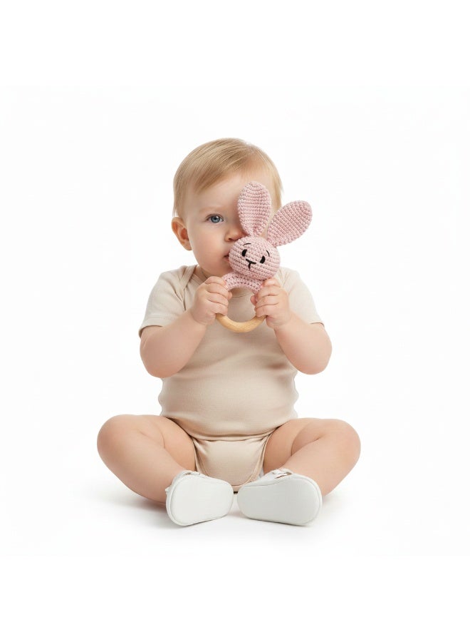 Bambimici Rabbit Pink Handmade Crochet Teether - Image 1