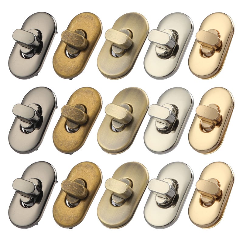 TXIN 15 Pieces Twist Lock Fastener Purse Turn Locks Clasp Bag Closure Metal Clip Hardware for DIY Handbag Craft Making Supplies5 Colors - Image 3