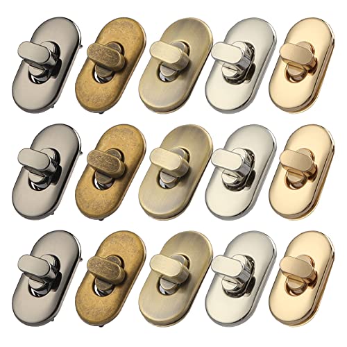 TXIN 15 Pieces Twist Lock Fastener Purse Turn Locks Clasp Bag Closure Metal Clip Hardware for DIY Handbag Craft Making Supplies5 Colors - Image 1